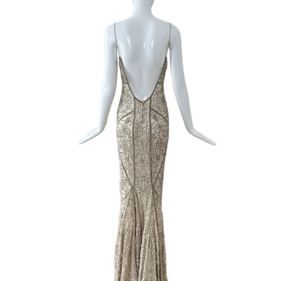 LES HABITUDES 90's couture silk hand beaded evening gown bridal wedding maxi - Picture 3 of 8